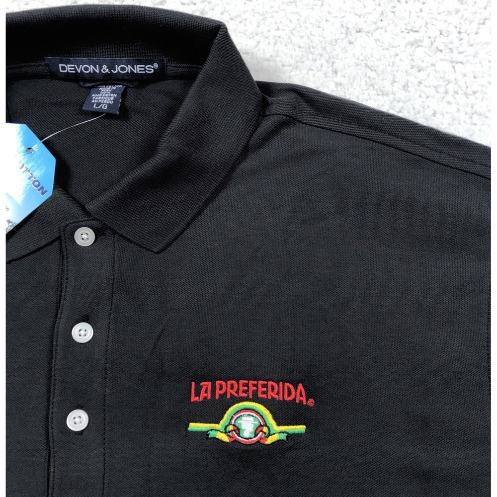 La Preferida Polo Shirt Mens LARGE Black Embroidered Logo Beans Restaurant NEW